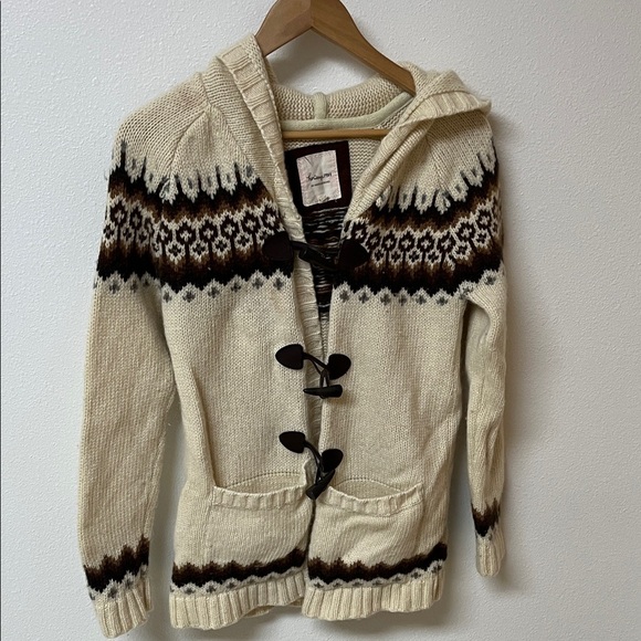 Heritage 1981 Sweaters - Heritage 1981 Cream and Brown Knit wool blend Cardigan women’s size M
